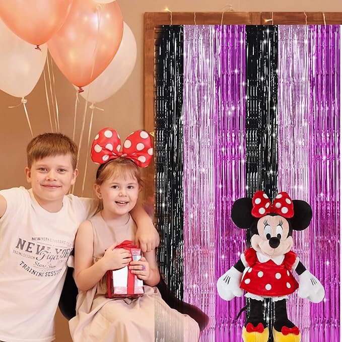 TONIFUL Black Pink Hot Pink Door Streamers,Black and Pink Photo Booth Backdrop Metallic Streamers Foil Fringe Curtain for Birthday,New Year,Graduation,Grad,Baby Shower Party Streamers Decoration