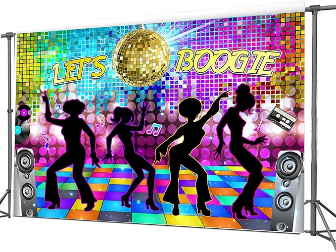 Dance Party Backdrop Retro 80s 90s Theme Stage Dance Ball Music Birthday Party Decoration DJ Photography Background 20X10 ft for Baby Shower Picture Photo Shoot Polyester Fabric, Multi