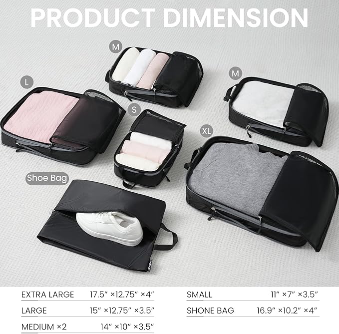 BAGAIL 6 Set Ultralight Compression Packing Cubes Packing Organizer for Travel Accessories Luggage Suitcase Backpack