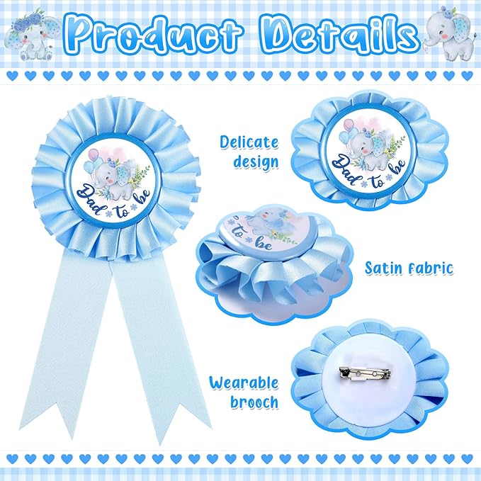 Chunful Elephant Theme Baby Shower Sash Mom to Be Sash and Dad to Be Pin Flower Crown for Gender Reveals Party Baby Shower Party Favors Decorations for Boys and Girls Pregnancy Props Gift (Blue)