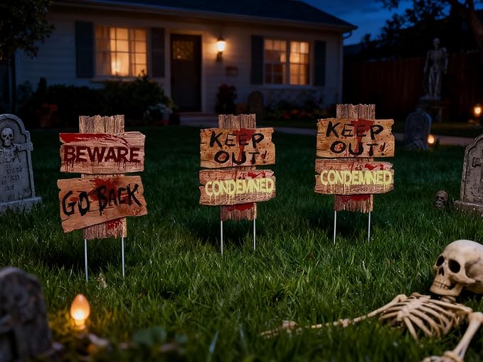 Halloween Decorations, 3 Pack 19" x 16" Yard Signs Stakes Props Outdoor Decor Scary Zombie Vampire Graves Holiday Party Supplies
