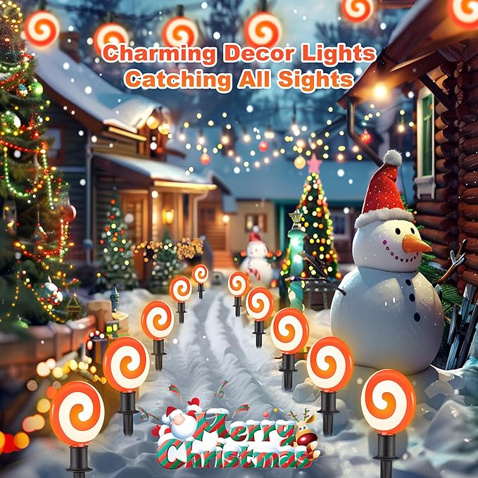 Ultimate Unicorn Christmas Decoration Lollipop Pathway Lights, Pathway Lights Decoration, Red Peppermint Lights Outdoor with Stakes, LED Lollipop Lights for Pathway Yard Sidewalk Garden Rooftop