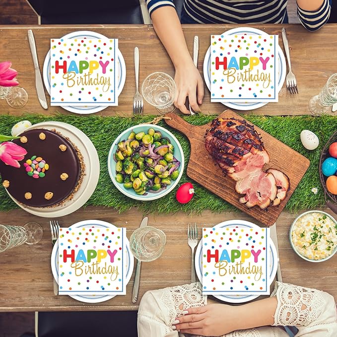 40Pcs Birthday Party Supplies Paper Plates and Napkins, Colorful Polka Dot Themed Dinner Plates Napkins Disposable Tableware Set for Birthday Party Decorations Serve 20