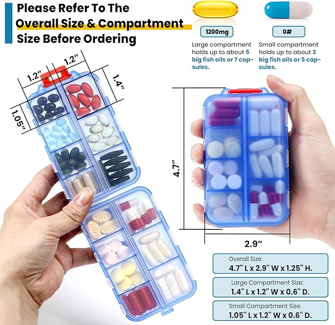 3 Pack 14 Grids Travel Pill Organizer Box with 415-Pcs Medicine Name Labels - Pocket Daily Pharmacy Case Container Kit - Travel Medication Holder Dispenser for Fish Oil Vitamin Supplement - Clear