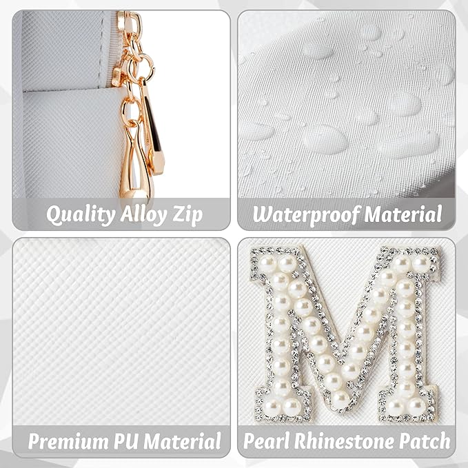 Y1tvei Bride Makeup Bag, Bridal Cosmetic Bag, Fiance Gifts for Women, Engagement Gift Basket for Her Bridal Shower, Mrs Bling Rhinestone Patches Wedding Purse, PU Leather Travel Toiletry Bag