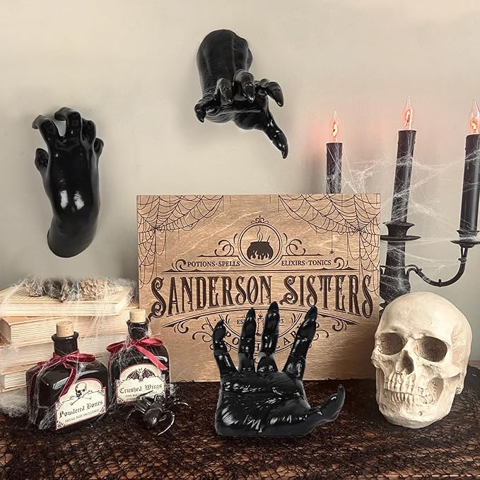 DAZONGE Halloween Decorations Indoor/Outdoor, Pack of 3 Wall Mounted Creepy Reaching Hands with Candles, Life-Sized Horror Hands for Wall Decorations, Gothic Hanging Wall Art Sculpture