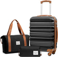 LONG VACATION Carry On Luggage Sets 3 Piece 20 Inch Suitcase Set, ABS+PC Hardshell Lightweight Travel Luggage with Spinner Wheels & YKK Zipper TSA Lock (BLACK-BROWN, 20 Inch)