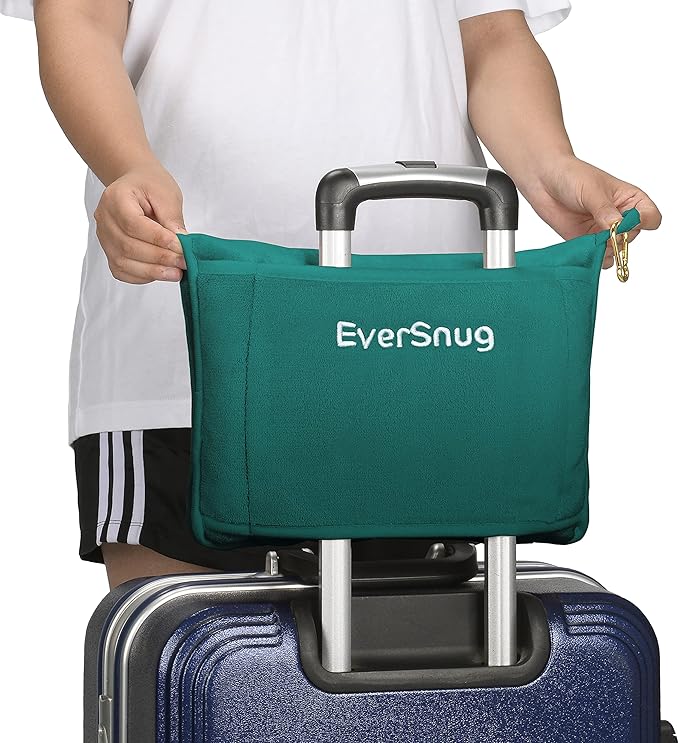 EverSnug Travel Blanket and Pillow - Ultra-Soft, Compact & Lightweight, 65x40 Inches, with Carry Case, Luggage Sleeve & Backpack Clip for Airplane Comfort (Teal)