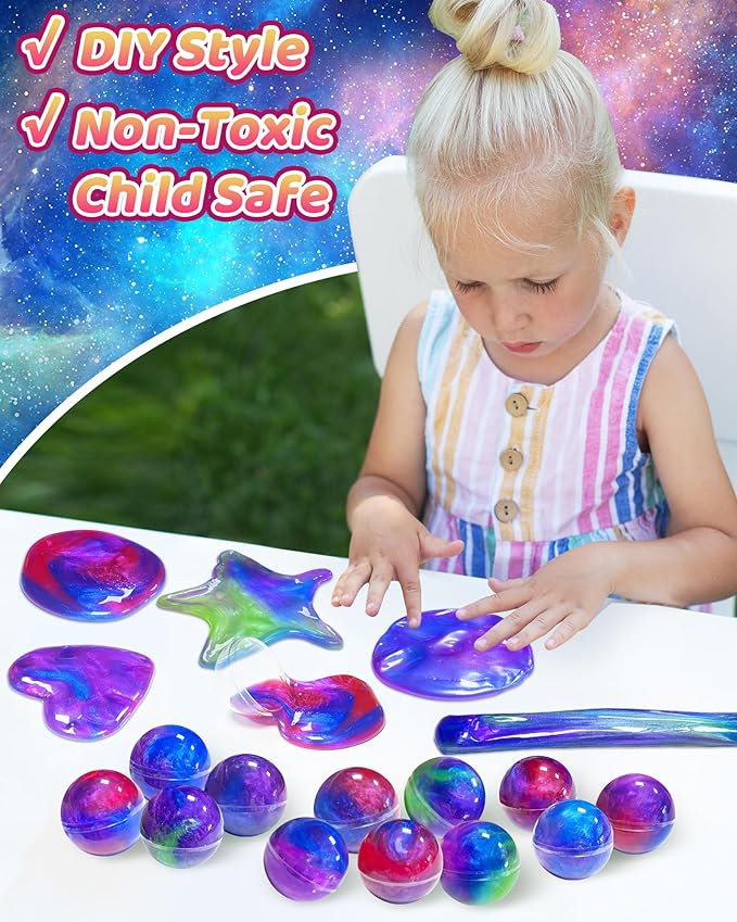 24 Pack Galaxy Slime Party Favors, Non-Sticky, Stress Relief Treasure Box Toys for Classroom Prizes Party Supplies, Student Gifts Goodie Bags Stocking Stuffers for Kids Boys Girls