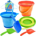 JOYIN 3 Packs Foldable Pail Bucket with Shovels & Mesh Bag, Collapsible Buckets Multi Purpose for Beach, Camping Gear, Beach Party, Fishing, and Fun Summer Activities (Orange/Blue/Green)