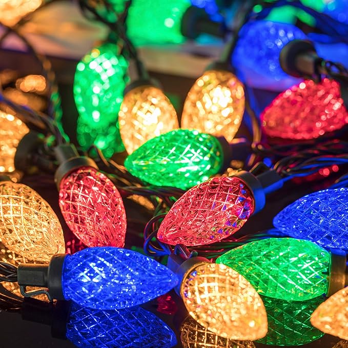 AWQ 100LED 81 FT C9 Christmas String Lights Plug in Fairy Twinkle String Lights 8 Modes Timer Function Waterproof Extendable for Indoor Outdoor Wedding Party Christmas Decoration (100, Multicolor)
