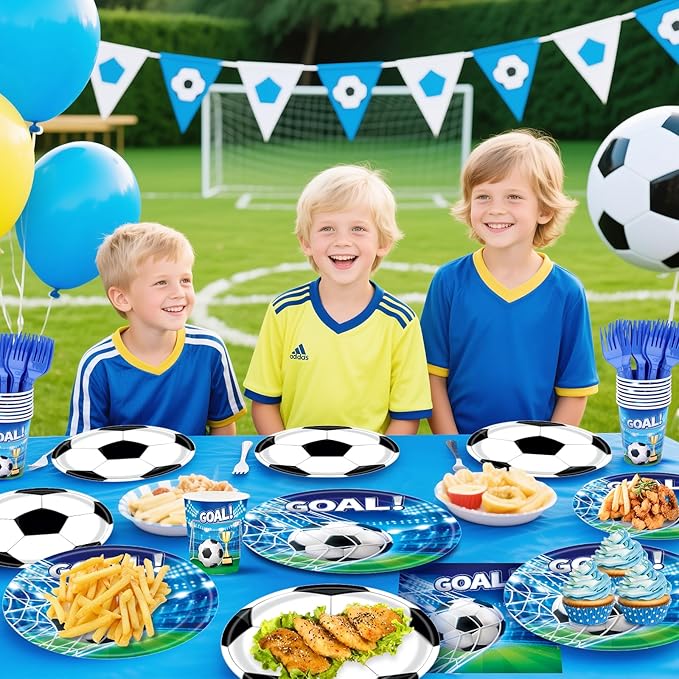 REDWORD Soccer Party Decorations, 120Pcs Soccer Birthday Party Supplies-Serves 24 with Soccers Plates Cups and Napkins for Sports Boy's Birthday Decorations