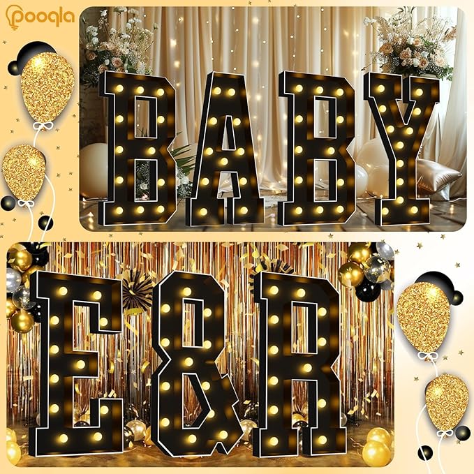 Pooqla 4 FT Marquee Light Up Letters, Giant Letter Sign Black Marquee Letter Lights 4 Feet Tall, Big Mosaic Letters for Balloons Birthday Party Anniversary Wedding Decorations, Warm White Letter R
