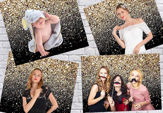 CYLYH 8x8ft Black & Gold Glitter Backdrop - Wedding, Graduation, Birthday - Vinyl Material