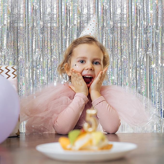 Tinsel Curtain Party Backdrop Silver Birthday Party Decorations 10 Packs Glitter Foil Fringe Curtain Party Decor Streamers Photo Booth for Birthday Christmas Wedding Halloween Graduation Decorations