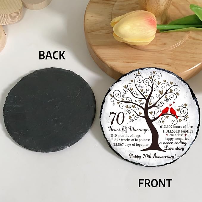 Platinum Couple Slate Plate – 70th Wedding Gifts for Parents & Couples – Unique 70th Anniversary Wedding Gift Ideas – 70 Years of Marriage Decoration, Keepsake, Plaque (Platinum Anniversary)