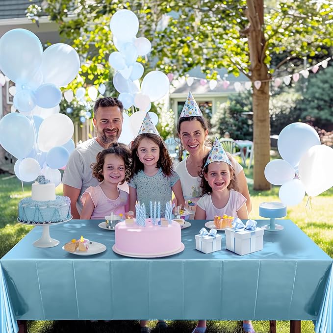 4pcs Light Blue Foil Tablecloth 54*72inch Plastic Baby Shower Frozen Birthday Party Table Cloths Disposable Waterproof Table Cover for Winter Christmas Wedding Graduation Party Supplies
