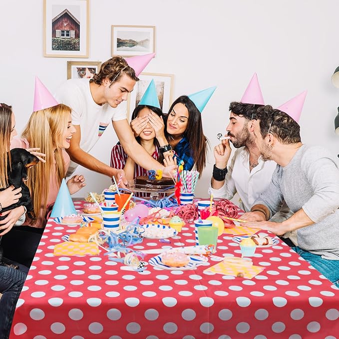 2 Pieces Red Polka Dot Rectangle Tablecloth - 54x72“ Decorative & Stain Resistant Table Cloth with Polka Dot Pattern, Table Cover for Dining Table, Buffet, Wedding, Camping, Party & Wedding