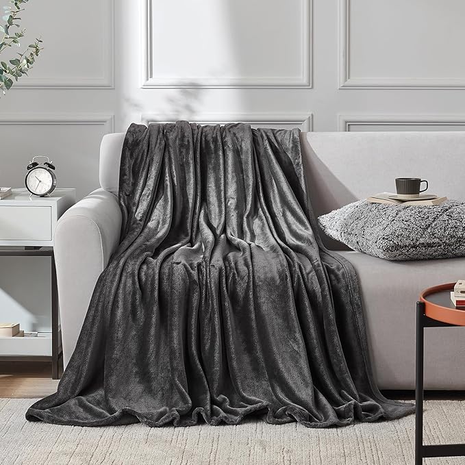 Hansleep Fleece King Size Blanket for Bed Charcoal, Super Soft Flannel Fuzzy King Size Plush Cozy Blanket for All Seasons, Charcoal, King 90x108 Inches