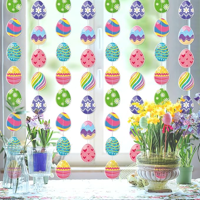 Easter Egg Party Decoration Garland - 8pcs Pastel Rainbow Spring Hanging Paper Streamers, Kids Birthday Favors Gifts Classroom Supplies Banner,Indoor Outdoor Decor Lasting Surprise