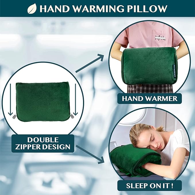 PAVILIA Travel Blanket Pillow, Soft Airplane Blanket 2-in-1 Combo Set, Plane Blanket Compact Packable, Flight Essentials Car Pillow, Travelers Gifts Accessories, Luggage Backpack Strap, 60x43 Green