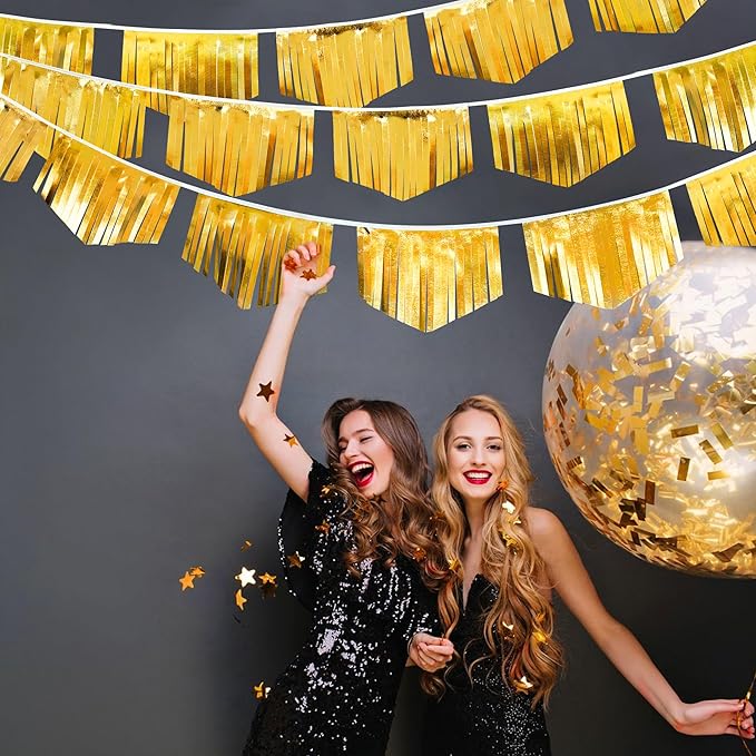 Gold Tassel Banner Double Sided Metallic Fabric Pennant Bunting Flag Garland for Graduation Birthday Anniversary Bachelorette Engagement Wedding Bridal Shower Baptism Hen Party Decorations Supplies