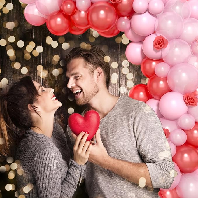 Red and Pink Balloon Arch Kit, 120Pcs Pastel Pink and Red Balloon Garland Kit Pearl Pink Party Balloons Latex Balloons for Valentines Day Decorations Birthday Baby Shower Wedding