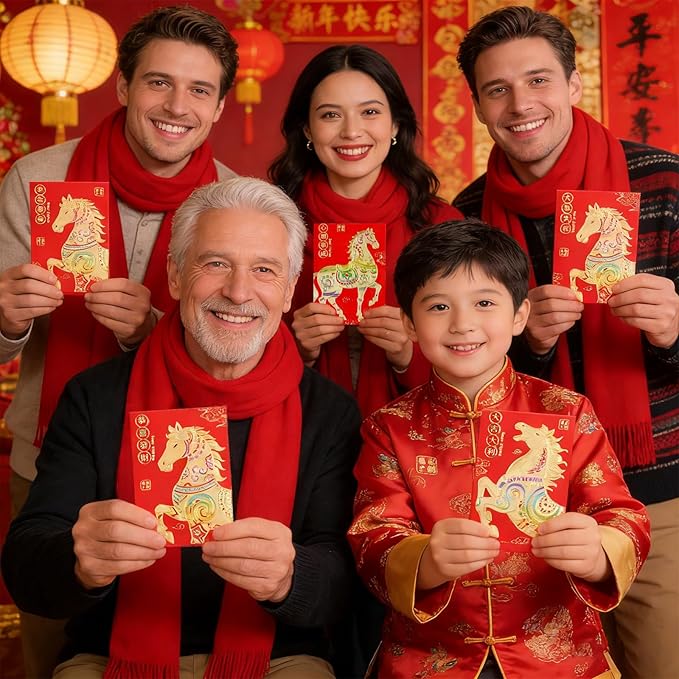 Red Envelopes Chinese New Year Of The Horse 2026,红包, Lucky Money Envelopes For Lunar New Year, Li Xi Hongbao With 6 Gold Embossed Patterns Colorful 36Pcs Medium