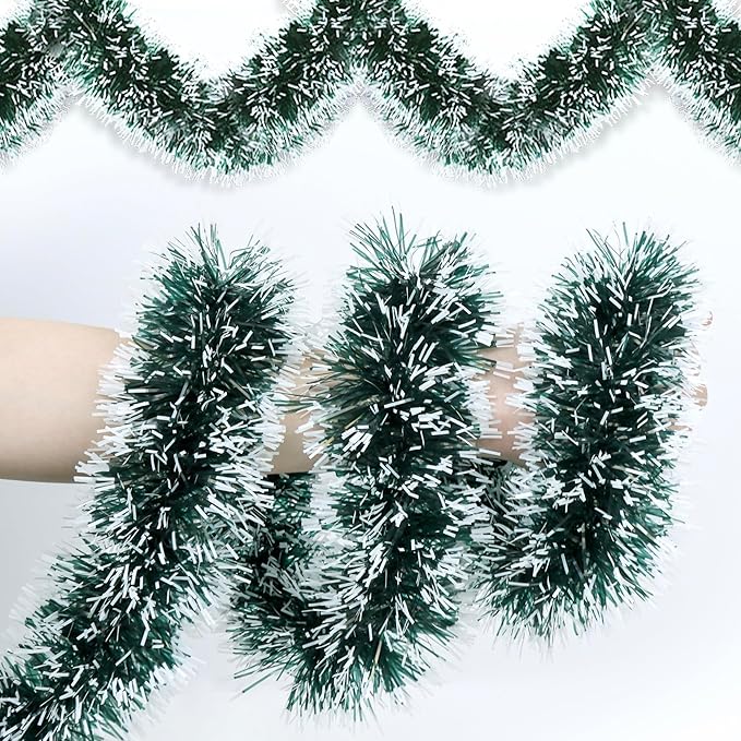 50 Feet Green Christmas Tinsel Garland Christmas Decorations for Xmas Tree Decor Metallic Twist Shiny Hanging Garlands for Tree Mantel Stairs Fireplace Home Indoor Outdoor Holiday Decor Party Supplies