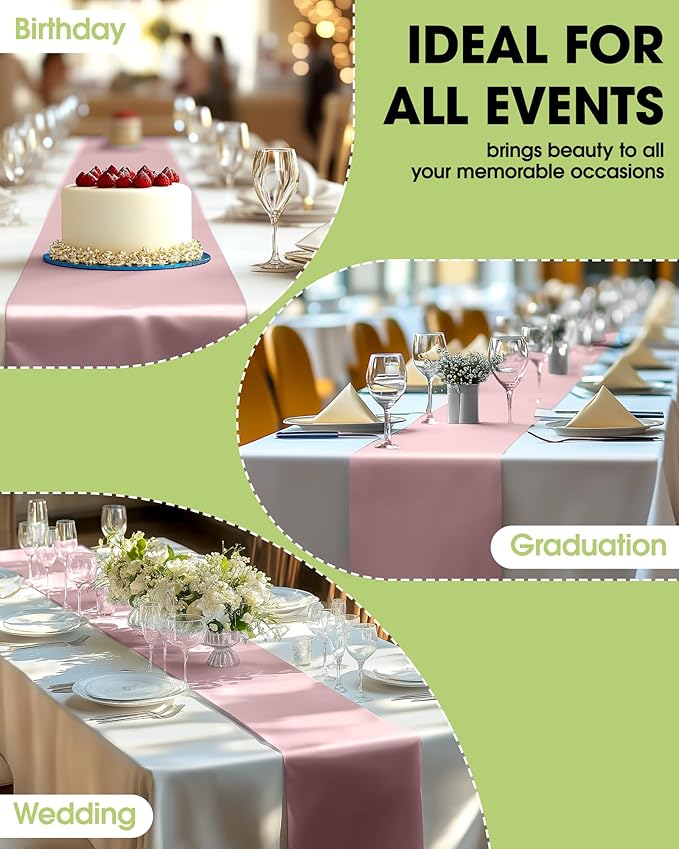 Pureegg Dusty Pink Plastic Table Runners - 10 Pack, 14'' x 108'', Water Resistant & Disposable Centerpiece Decorations for Table Cloth, Wedding, Birthday, Holiday, Baby Shower, Party, Home Decor