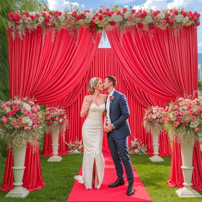 40x10FT Red Backdrop Curtains for Wedding Christmas, Wrinkle Free Polyester Photography Backdrop Drapes for Wedding Baby Shower Birthday Parties Stage Background Stand Decorations 4x10ft,10 Panels