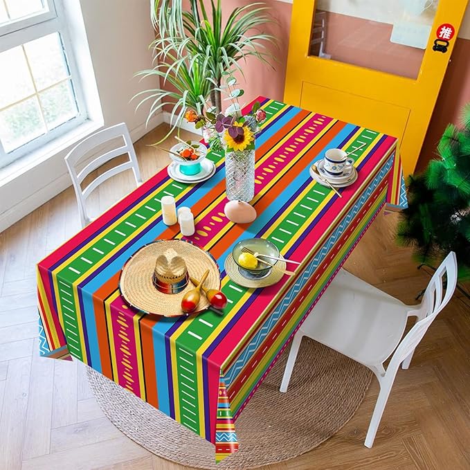 Hxezoc Cinco De Mayo Printed Tablecloths, 54 x 108 Inch Disposable Plastic Table Cover for Mexican Holiday Decorations Outdoor Indoor Party Supplies