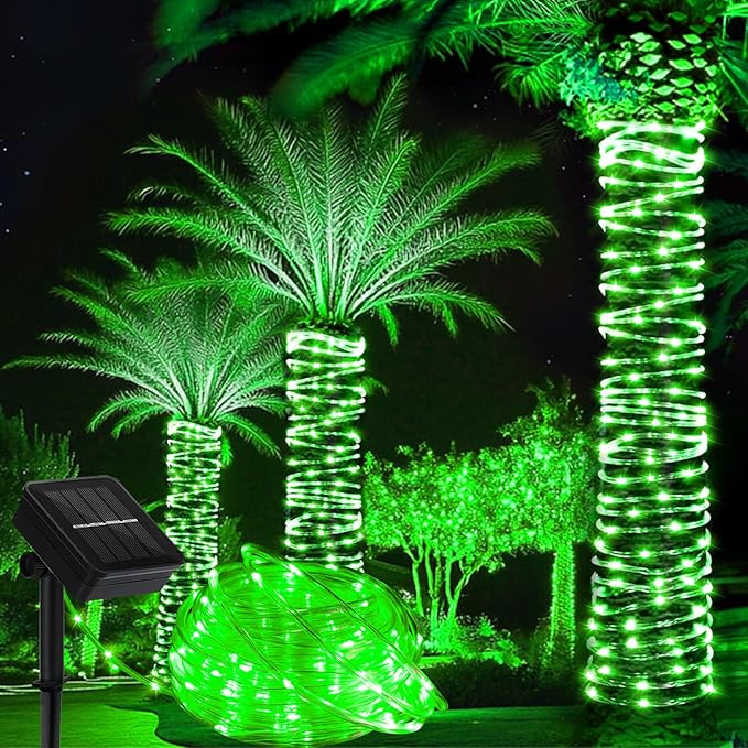 Solar Rope Light Waterproof 39FT 100LEDs Outdoor IP65 Solar String Lights for Easter Outside Party Garden Yard Home Wedding Christmas Halloween Holiday St. Patrick's Day Tree Lighting(Green)