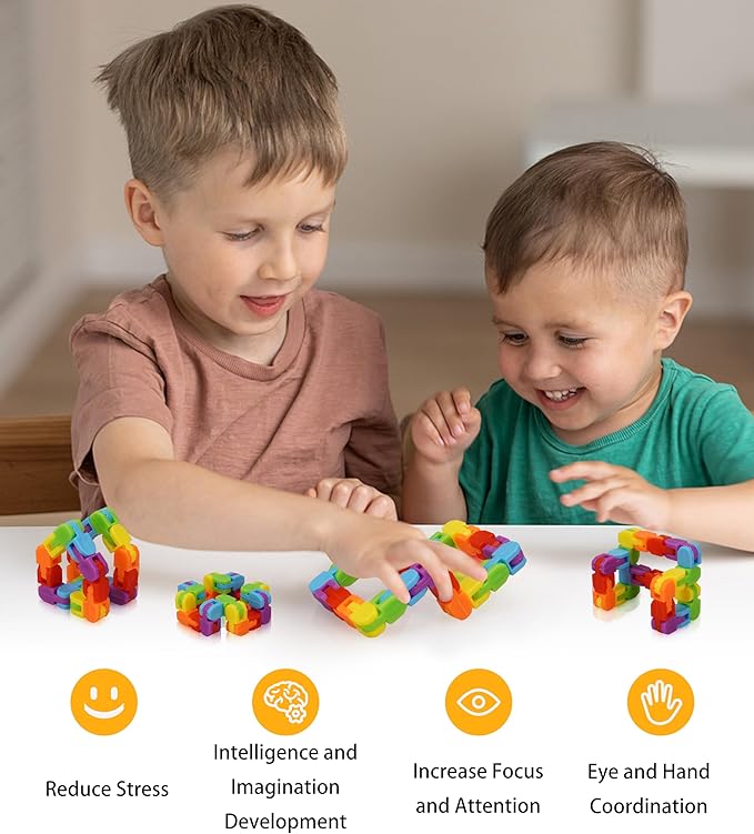 Ganowo 18 Pack Wacky Tracks - Rainbow Color Snap Click Fidget Toys for Kids Adults ADHD Finger Sensory Autism Stress Relief