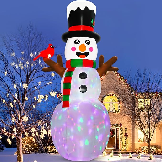 AerWo 12FT Christmas Inflatable Outdoor Decoration, Giant Inflatable Snowman Outdoor Christmas Blow up Yard Decorations with LED Lights and Cardinal, Snowman Outdoor Christmas Decorations Yard Lawn