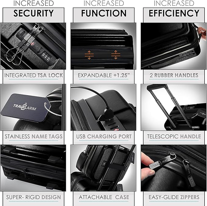 TRAVELARIM Hard Shell Luggage Sets with Spinner Wheels 4 Piece, Expandable Large Suitcases with TSA Lock, Travel Large Suitcase Set, Black Luggage Set