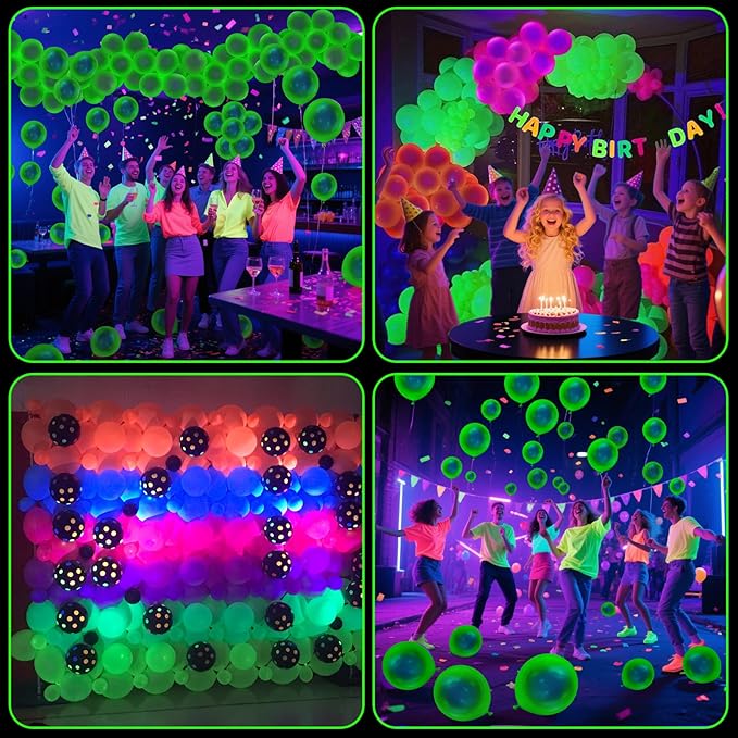 100 Pcs UV Neon Green Balloons 12 inch Neon Party Supplies, Balloons, Glow in the Dark for Birthday, Graduation, Baby Shower,Wedding, Anniversary Valentines Party Decorations
