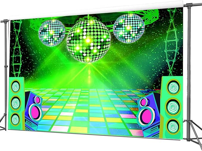 Dance Party Backdrop Retro 80s 90s Theme Stage Dance Ball Music Birthday Party Decoration DJ Photography Background 12X10 ft for Baby Shower Picture Photo Shoot Polyester Fabric, Blue