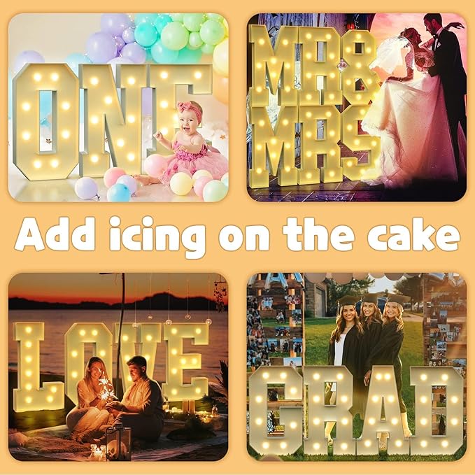 imprsv 3FT Block Marquee Letters Light Up Letters for Birthday Baby Shower Party Backdrop Decor, Large Light Up E for Wedding Decorations Engagement Party Decorations