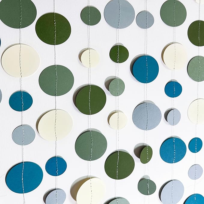 Sage Green and Dusty Blue Party Decorations Polka Dots Garlands Hanging Paper Circle Dots Streamer for Men Boy Birthday Baby Shower Wedding Engagement Retirement Silly Goose Party Decorations Supplies