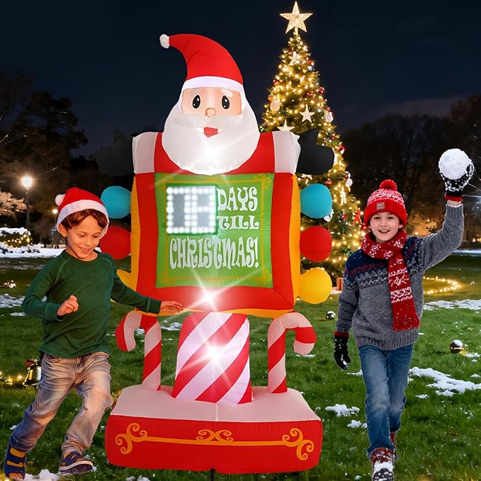 7FT Santa Claus Countdown Street Sign Inflatable Decoration with Built-in LED Lights, Christmas Outdoor Inflatable Decoration for Lawns, Yards, Gardens, and Patios