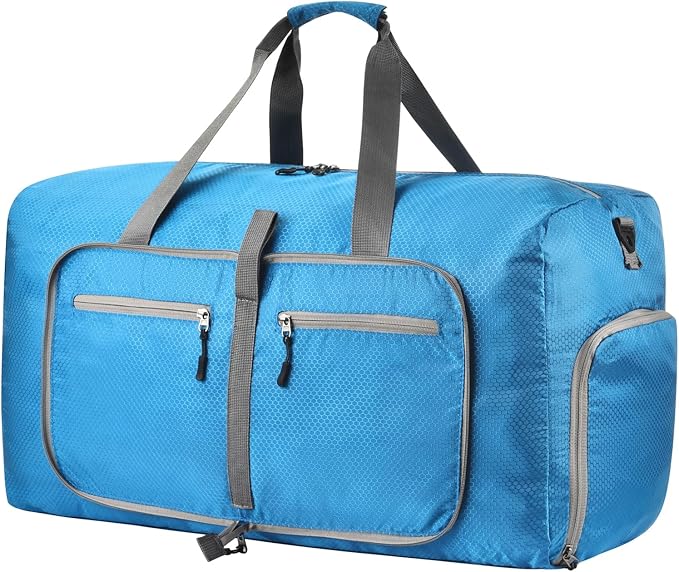 Dimayar Travel Duffle Bag for Men Women - Foldable Duffel Bag with Shoes Compartment - Overnight Bags Waterproof & Tear Resistant(85L,Light Blue)