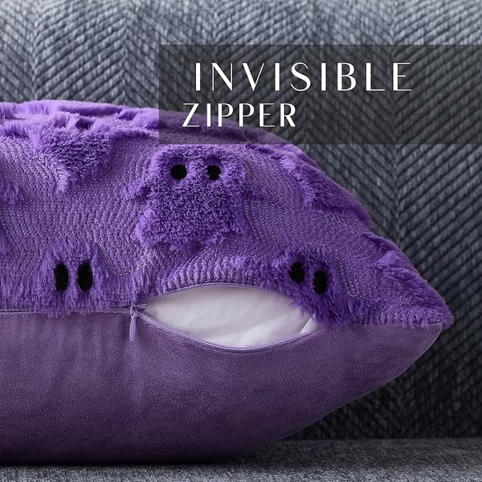 DFXSZ Halloween Pillow Covers 20x20 inch Set of 2 Purple Ghost Throw Pillow Cases Soft Plush Faux Fur Wool Couch Cushion Case for Chair Sofa Bedroom Living Room Home Decor PTK03E20