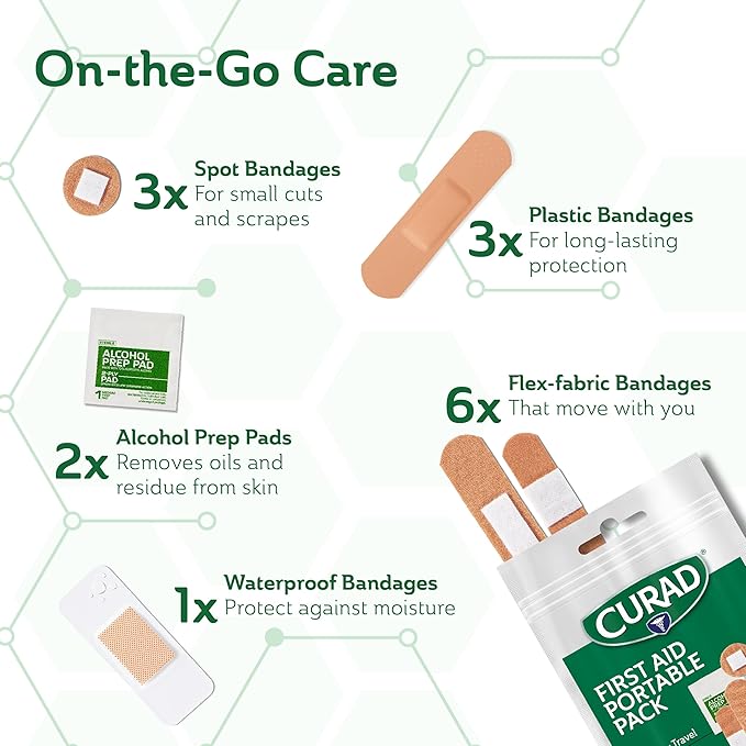 CURAD First Aid Portable Pack |15 - Count On-the-Go Essentials |12 Packs