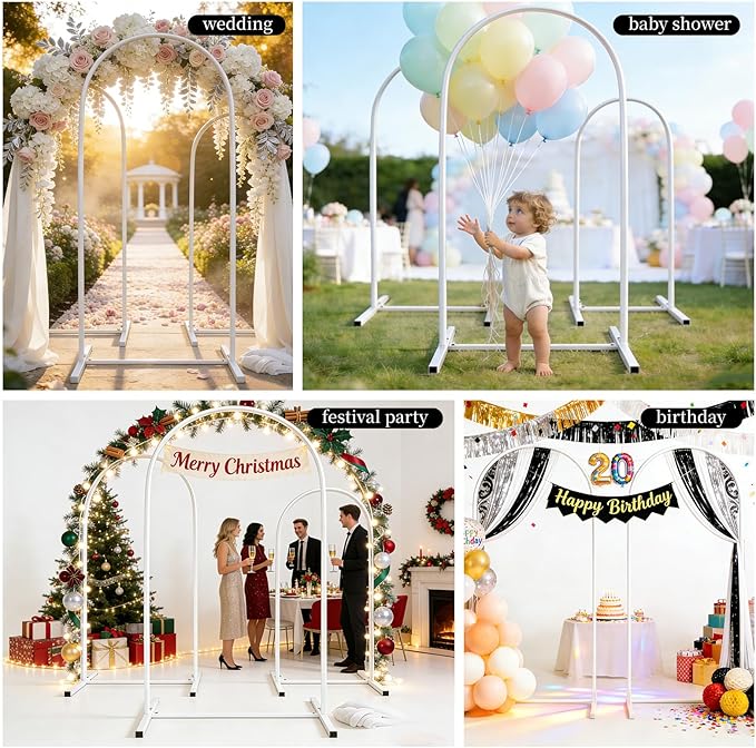 Metal Arch Backdrop Stand Set of 3, Heavy-Duty Balloons Arch Frame for Wedding Ceremony, Party, Baby Shower, Birthday Decorations (White, 4ft+5ft+6ft)