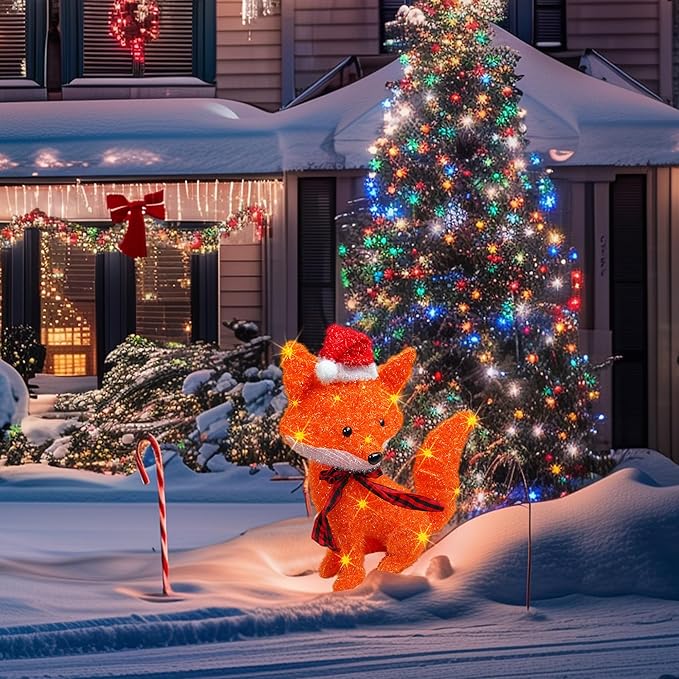 Dazzle Bright 3D 20in Lighted Christmas Fox, Christmas Decorations Outdoor Pre-Lit 35 L Fox with Lights, Light Up Xmas Decor for Indoor Outdoor Festive Holiday Garden Yard Lawn Patio