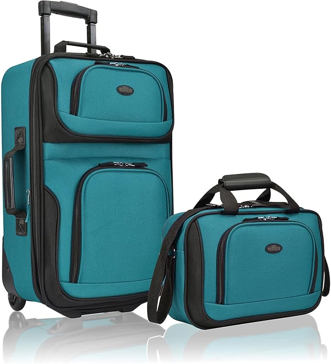 U.S. Traveler Rio Lightweight Softside Rolling Carry-on Suitcase, 2-Wheel Set, Teal
