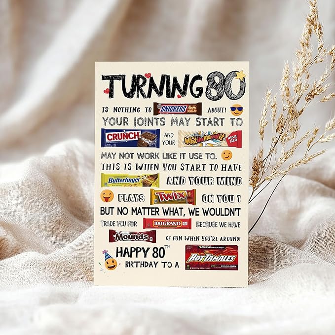 Funny 80th Birthday Card for Women Men, Happy 80th Birthday Gifts for Him Her, Unique 80 Year Old Bday Decorations Ideas for Parents Grandparents