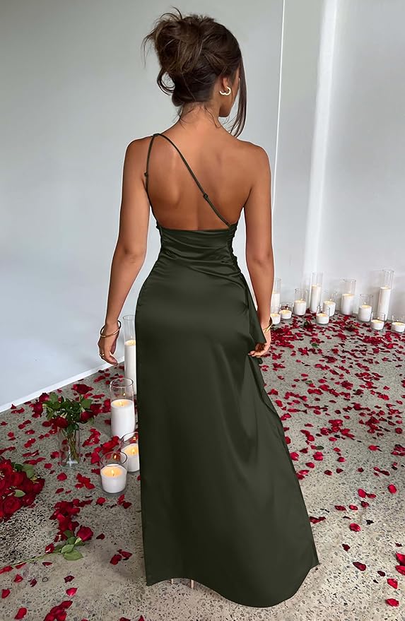 Memoriesea Women's Sexy One Shoulder High Split Cocktail Wedding Party Maxi Dress
