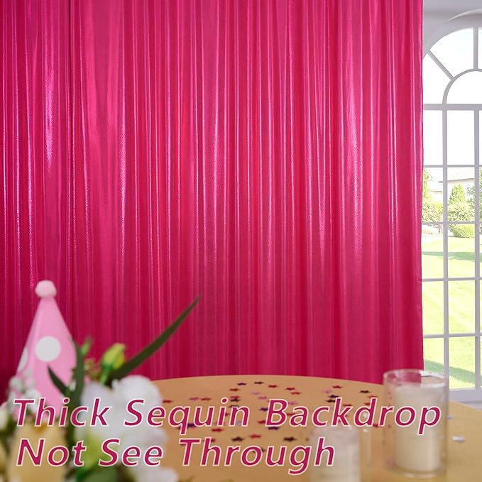 10x10 ft Wrinkle Free Hot Pink Sequin Backdrop Curtain for Parties-Thick Not Fall-Off Glitter Fuchsia Backdrop Drapes-2 Panels 5x10ft Shimmer Photo Back Drop Cloth for Wedding Birthday Photography